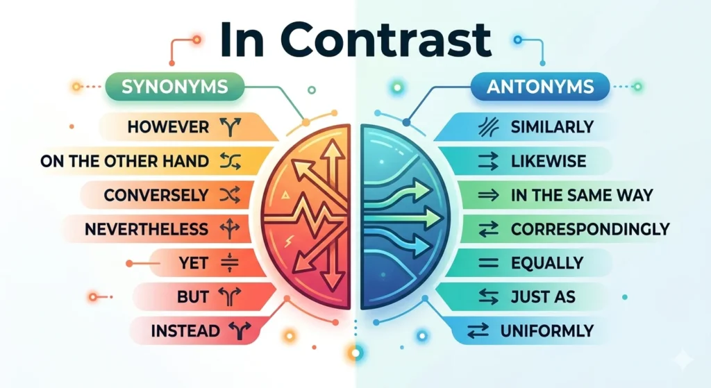 another way to say in contrast