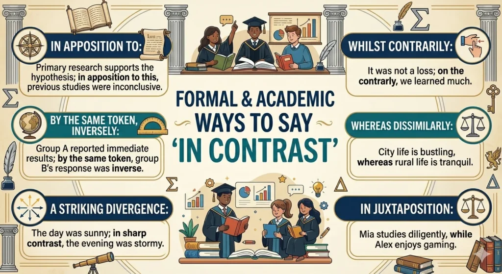 another way to say in contrast