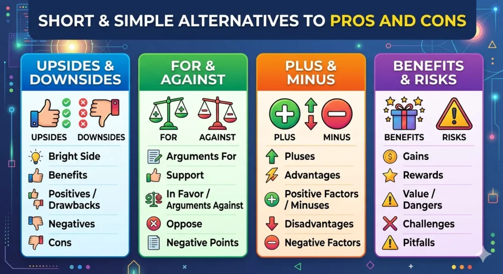 another way to say pros and cons