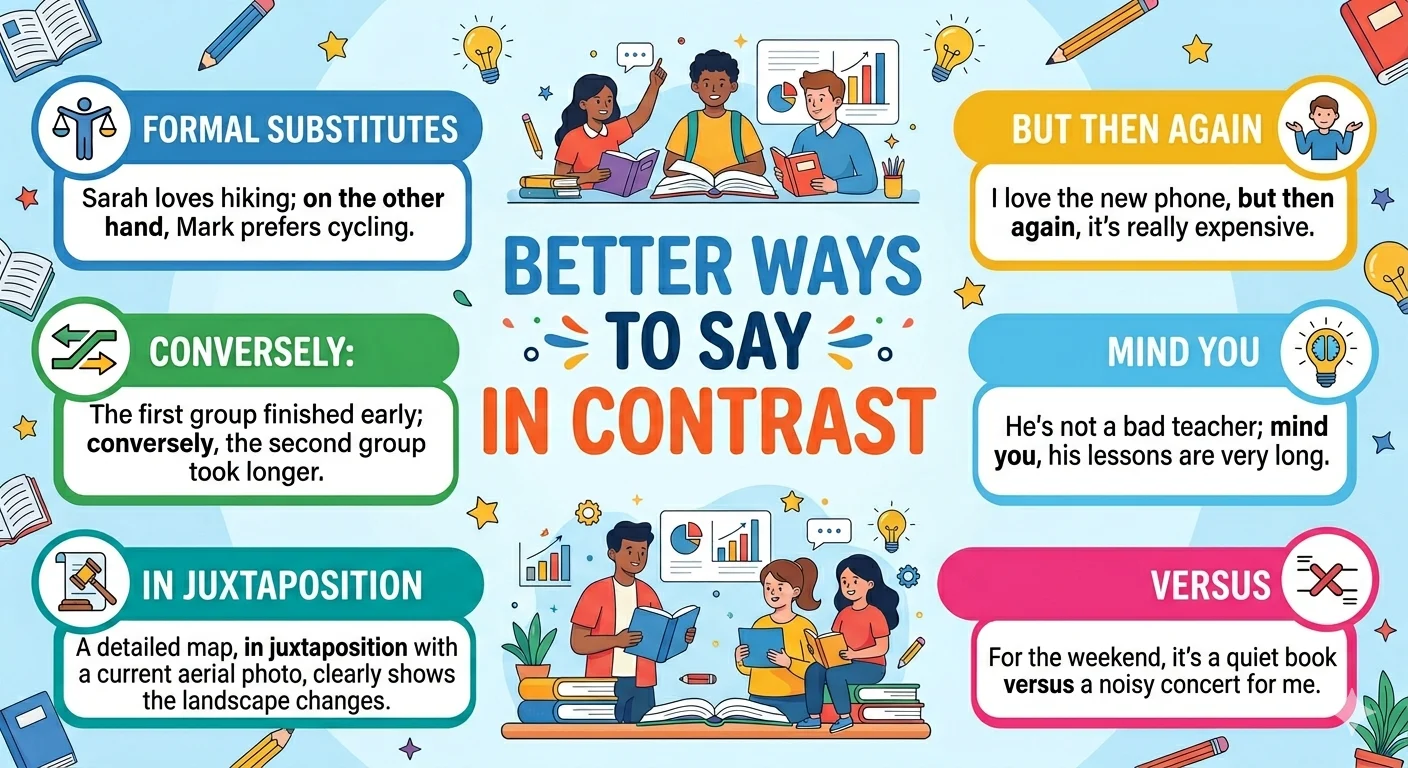 another way to say in contrast