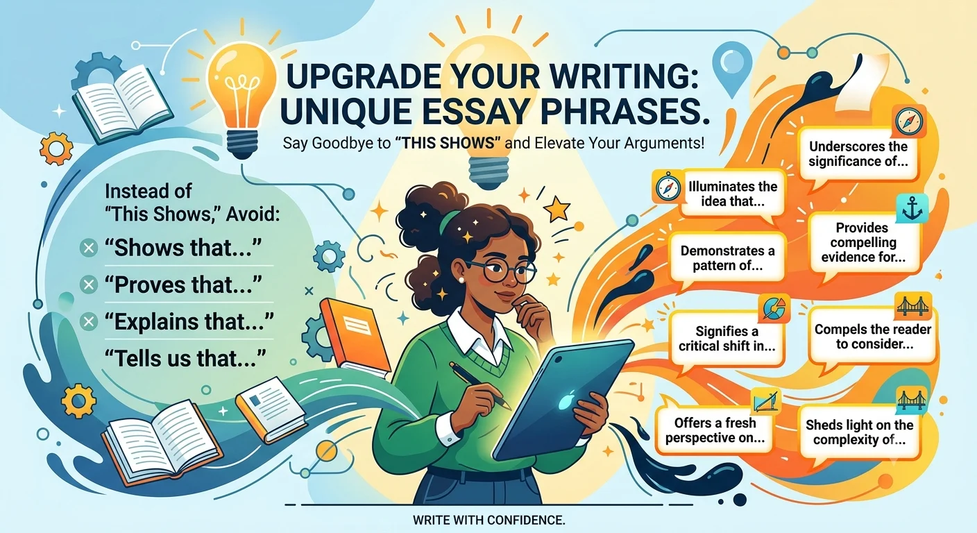another way to say this shows in an essay